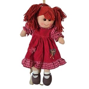 Vintage Rag Doll Backpack – Red Corduroy & Cotton, Zipper Closure, Adjustable